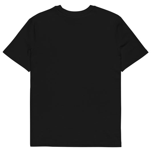 T-shirt Memento Mori noir en coton biologique, dos uni, vue arrière